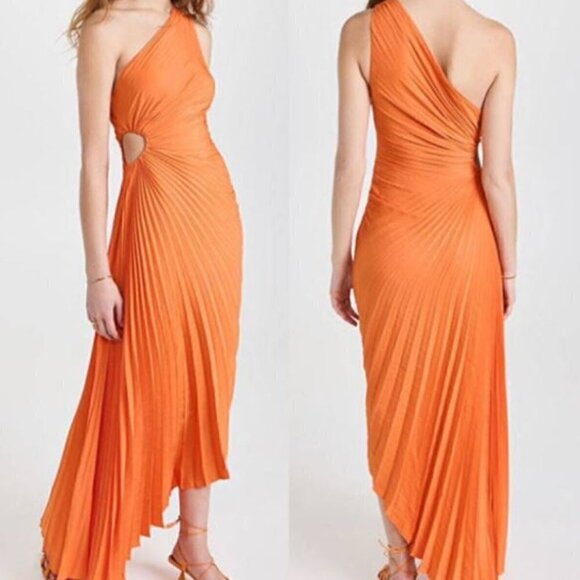 House of Harlow 1960 Dresses & Skirts - House of Harlow 1960 Off Orange Cut Out One Shoulder Pleated Dress Size Medium